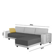Linus RHS 4 Seater L Shape Sofa Set for Living Room (Black Grey Fabric) Premium Fabric Sofa