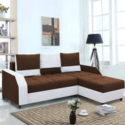 Severny 4 Seater L Shape Sofa Set for Living Room (Brown Grey Fabric) Right Side