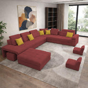 Casaling Urban Modern U-Shaped Sectional Sofa Set with Storage | 9 Seater Sofa Couch with Ottoman | Wooden Frame | Premium Colour Fabric | for Living Room & Guest Hall in (Black Colour)