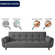 Francois 3 Seater Convertible Sofa Cum Bed for Living Room (Dark Grey Fabric) Premium Fabric Sofa