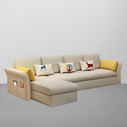 Ventos LHS 6 Seater L Shape Sofa Set for Living Room (Cream) Premium Velvet Fabric
