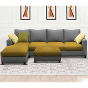 Rihan 8 Seater L Shape Sofa Set with Ottoman for Living Room (Yellow Grey Fabric) Left Side Sofa