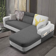 Amanda RHS 4 Seater L Shape,Sofa Set for Living Room (Black Grey Fabric)