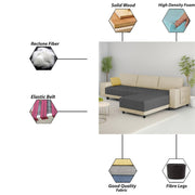 Linus RHS 4 Seater L Shape Sofa Set for Living Room (Cream Black Fabric) Premium Fabric Sofa