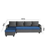 Asper LHS 6 Seater L Shape Sofa Set for Living Room (Black Blue Fabric) Premium Fabric Sofa