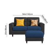 Casaliving Nancy 2 Seater with Ottoman Sofa Set for Living Room (Black Colour) Premium Fabric Sofa Set