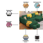 Minta LHS 8 Seater L Shape Sofa Set with Ottoman & 2 Puffy for Living Room (Green Fabric)
