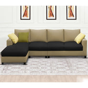 Rihan 6 Seater L Shape Sofa Set Living Room (Cream Black Fabric) Left Side Sofa