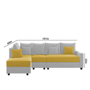 Inclair LHS 6 Seater L Shape Sofa Set for Living Room (Yellow Grey Fabric) Premium Fabric Sofa