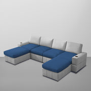 Rone 6 Seater L-Shaped & U-Shaped Sofas Set for Living Room – (Blue Grey Colour Fabric) Premium Comfort Sofa