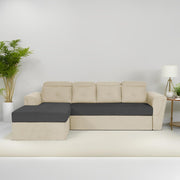 Elvi LHS 6 Seater L Shape Sofa Set for Living Room (Cream Black Fabric) Premium Fabric Sofa
