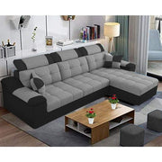 Miyami RHS 4 Seater L Shape Set for Living Room (Grey & Black Fabric)