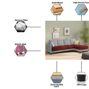 Swaloni RHS 6 Seater L Shape Sofa Set for Living Room (Maroon Grey) Premium Fabric Sofa