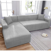 Atlanci 6 Seater L Shape Sofa Set for Living Room (Grey Fabric) Left Side