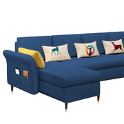 Ventos LHS 6 Seater L Shape Sofa Set for Living Room (Blue) Premium Velvet Fabric