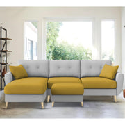 Lizel LHS 4 Seater L Shape Sofa Set with Center Table for Living Room (Yellow Grey Fabric) Premium Velvet Fabric Sofa