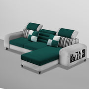 Samra RHS 4 Seater L Shape Sofa Set with 4 Puffy for Living Room (Pine Grey Fabric) Premium Fabric Sofa