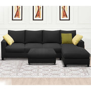 Rihan 8 Seater L Shape Sofa Set with Ottoman for Living Room (Black Fabric) Right Side Sofa
