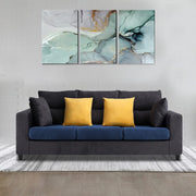 Hazer 3 Seater L Shape Sofa Set for Living Room (Black Blue Fabric) Left Side