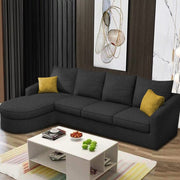 Shrank Round Lounger L Shape 6 Seater Sofa Set for Living Room (Black) Fabric Sofa | LHS
