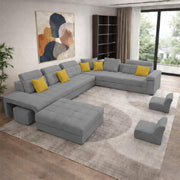 Casaling Urban Modern U-Shaped Sectional Sofa Set with Storage | 9 Seater Sofa Couch with Ottoman | Wooden Frame | Premium Colour Fabric | for Living Room & Guest Hall in (Black Colour)