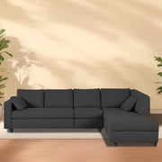 Dorian RHS 6 Seater L Shape Sofa Set for Living Room (Black Fabric) Premium Fabric Sofa