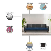 Garcia 3 Seater Sofa Set for Living Room (Blue Black Colour) Premium Fabric Sofa