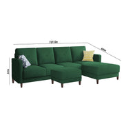 Swaloni RHS 6 Seater L Shape Sofa Set with Center Table for Living Room (Green) Premium Fabric Sofa
