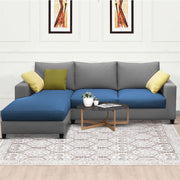 Rihan 4 Seater L Shape Sofa Set Living Room (Turquise Grey Fabric) Left Side Sofa