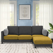 Nairo 4 Seater Interchangeable L Shape Sofa with Ottoman for Living Room (Yellow Black Fabric)