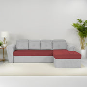 Elvi RHS 6 Seater L Shape Sofa Set for Living Room (Maroon Grey Fabric) Premium Fabric Sofa