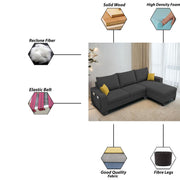 Casaliving Porto RHS 4 Seater L Shape Sofa Set for Living Room (Black Fabric) Premium Velvet Fabric Sofa Set - Black