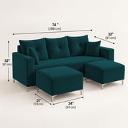 Casaliving Euron 4 Seater L Shape Convertible Sofa Set for Living Room, 3 Seater & 2 Ottoman Modular Sectional Couch for Small Space (Black Colour) Fabric