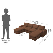 Rone 6 Seater L-Shaped & U-Shaped Sofas Set for Living Room – (Brown Colour Fabric) Premium Comfort Sofa