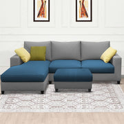 Rihan 4 Seater L Shape Sofa Set with Ottoman for Living Room (Turquise Grey Fabric) Left Side Sofa