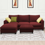 Rihan 4 Seater L Shape Sofa Set with Ottoman for Living Room (Maroon Fabric) Left Side Sofa