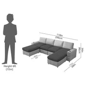 Rone 6 Seater L-Shaped & U-Shaped Sofas Set for Living Room – (Black Grey Colour Fabric) Premium Comfort Sofa