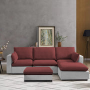 Amberlin 4 Seater Interchangeable L Shape Sofa with Ottoman for Living Room (Maroon Grey)