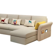 Ventos RHS 6 Seater L Shape Sofa Set for Living Room (Cream) Premium Velvet Fabric