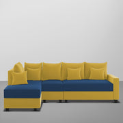 Inclair LHS 6 Seater L Shape Sofa Set for Living Room (Blue Yellow Fabric) Premium Fabric Sofa