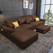 Blakey 6 Seater L Shape Sofa with Ottoman for Living Room (Brown Sued Fabric) Left Side