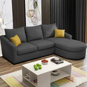 Shrank Round Lounger L Shape 4 Seater Sofa Set for Living Room (Black) Fabric Sofa | RHS