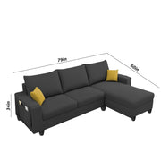 Casaliving Porto RHS 4 Seater L Shape Sofa Set for Living Room (Black Fabric) Premium Velvet Fabric Sofa Set - Black