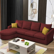 Shrank Round Lounger L Shape 6 Seater Sofa Set for Living Room (Maroon) Fabric Sofa | LHS