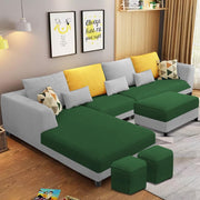 Minta LHS 8 Seater L Shape Sofa Set with Ottoman & 2 Puffy for Living Room (Green Fabric)
