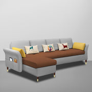 Ventos LHS 6 Seater L Shape Sofa Set for Living Room (Brown Grey) Premium Velvet Fabric