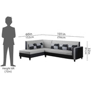 Nordy LHS 6 Seater L Shape Sofa Set for Living Room (Grey Black Colour) Premium Fabric Sofa Set