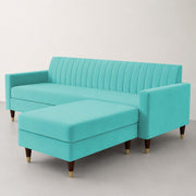 Casaliving Grejoy 4 Seater L Shape Convertible Sofa Set for Living Room, 3 Seater & Ottoman Modular Sectional Couch for Small Space (Aqua Blue) Colour Premium Velvet Fabric Sofa