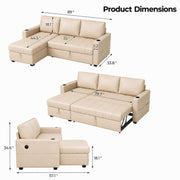 Casaliving Glanie LHS 4 Seater Corner Sofa Cum Bed for Living Room with Storage (Beige Fabric) Leatherette Fabric Sofa with Cup Holder