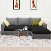Rihan 4 Seater L Shape Sofa Set Living Room (Black Grey Fabric) Right Side Sofa